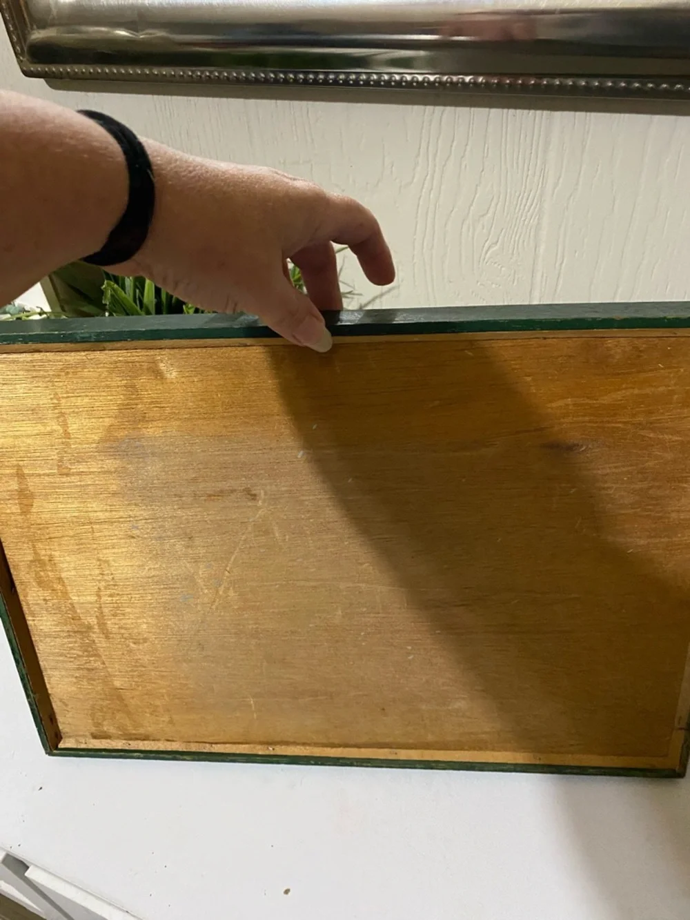 Vintage Green Floral Vanity Tray with Yellow & Orange Blooms